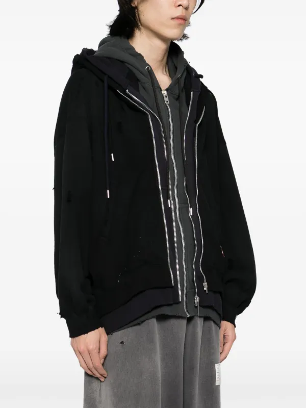 Maison MIHARA YASUHIRO Layered zip-up Hoodie | Black | FARFETCH