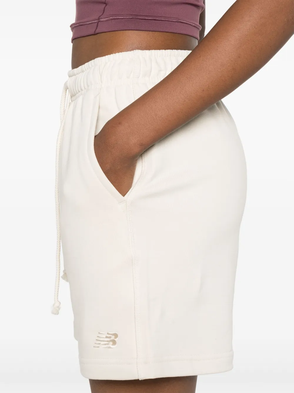 Shop New Balance Logo-embroidered Track Shorts In Neutrals
