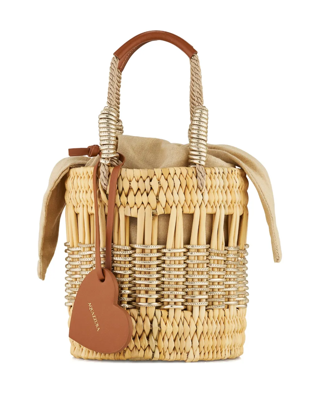 Aquazzura Mini Straw Heart-shaped Bucket Bag In Neutral