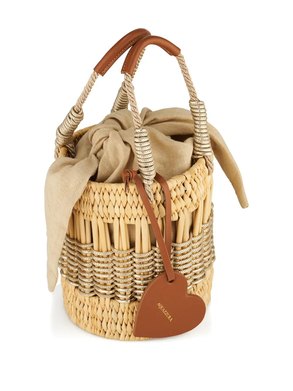 Aquazzura Mini Straw Heart-shaped Bucket Bag In Neutral