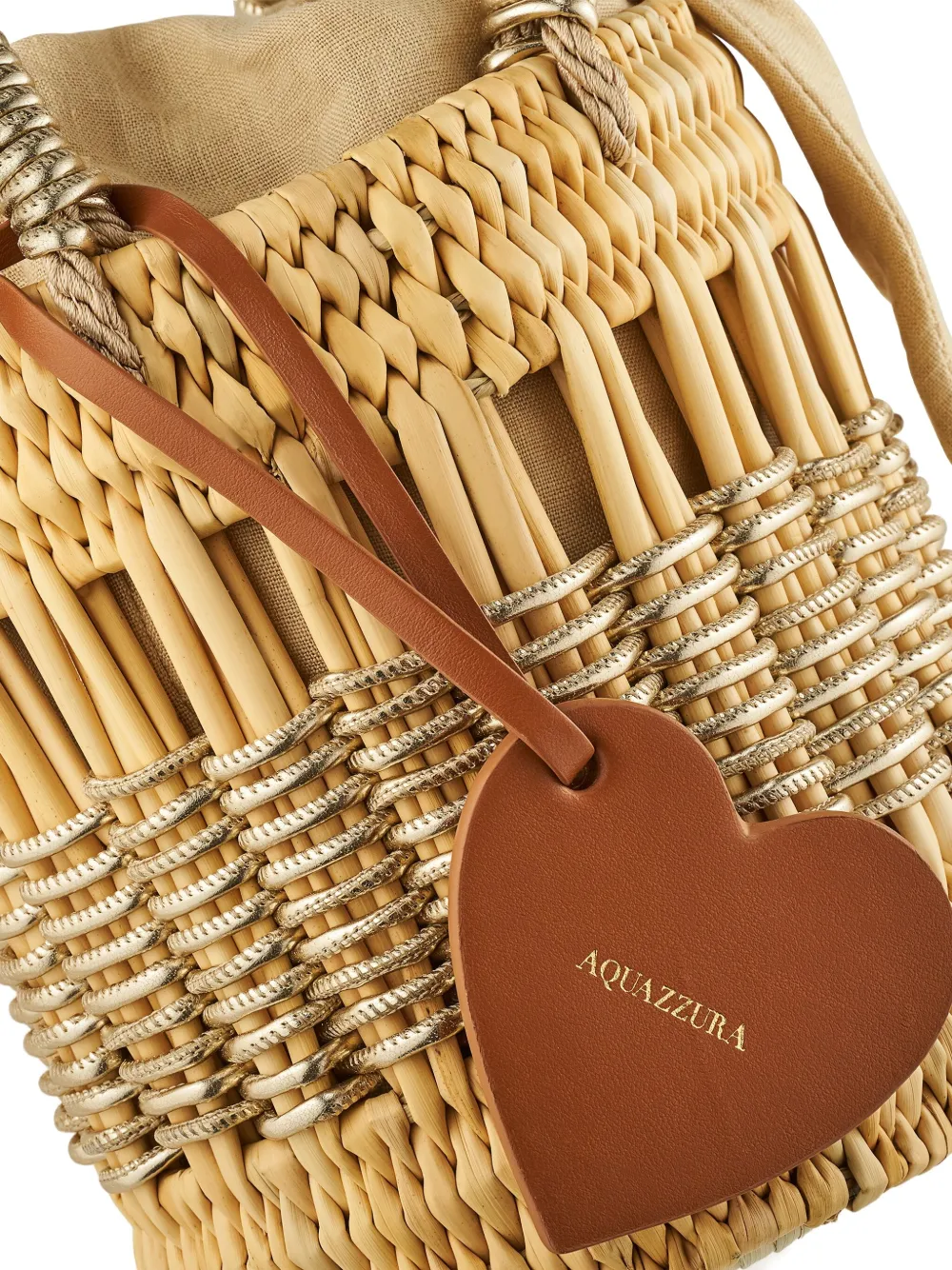 Aquazzura Mini Straw Heart-shaped Bucket Bag In Neutral