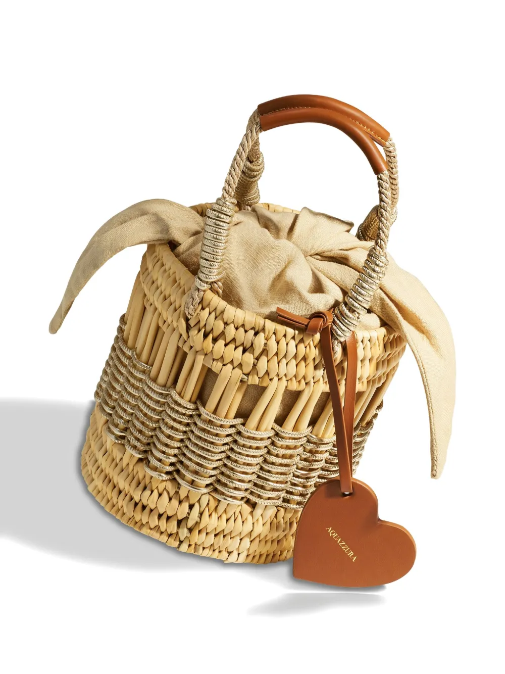 Aquazzura Mini Straw Heart-shaped Bucket Bag In Neutral