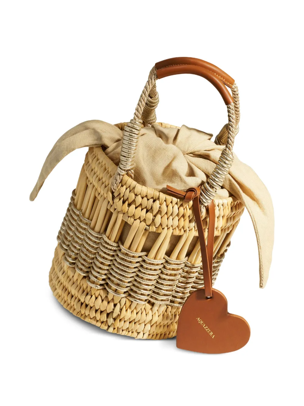Aquazzura Kleine rieten hartvormige bucket-tas Beige