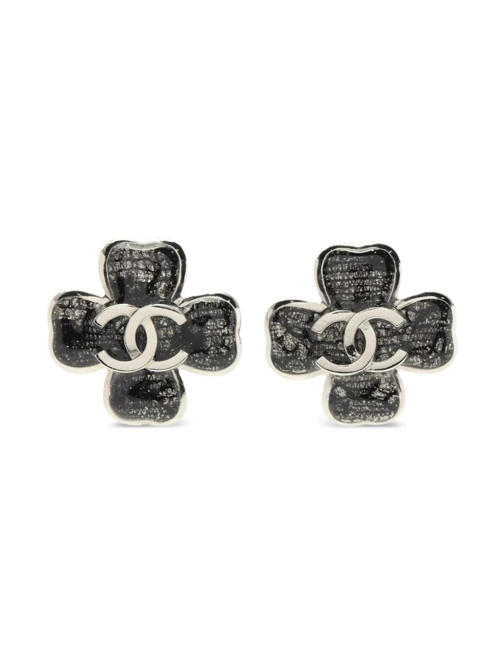 CHANEL Pre-Owned 1986-1988 CC logo clover earrings | Silver | Image 1