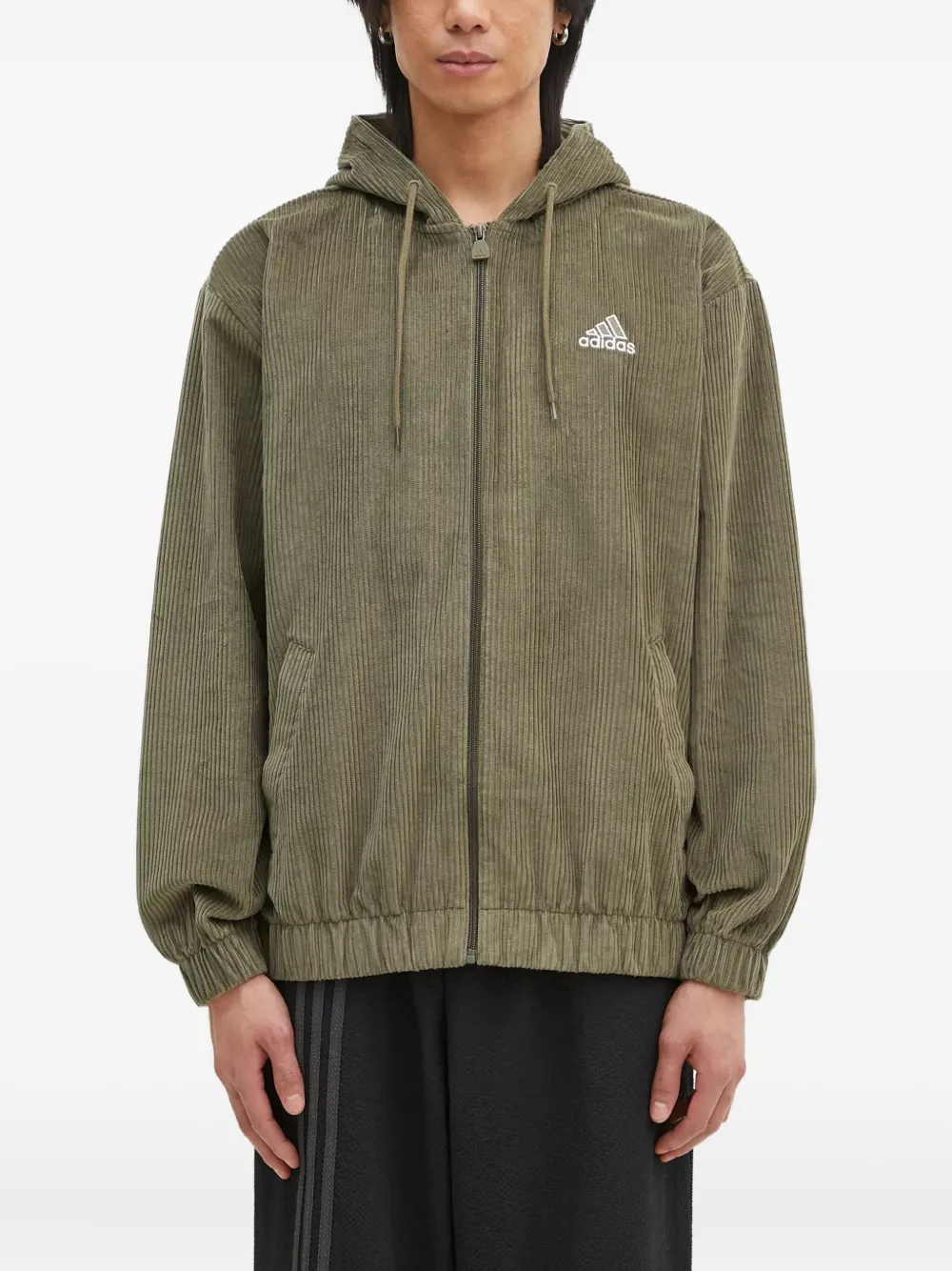 adidas hooded corduroy zip-up jacket | Green | Image 1