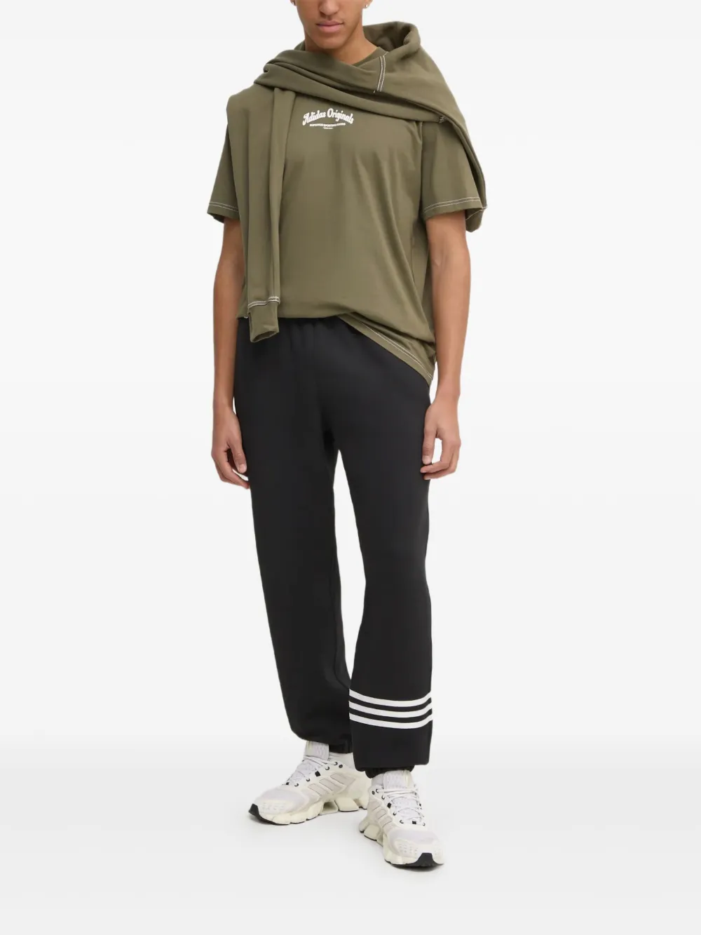 adidas graphic-print contrast-stitch hoodie | Green | Image 1