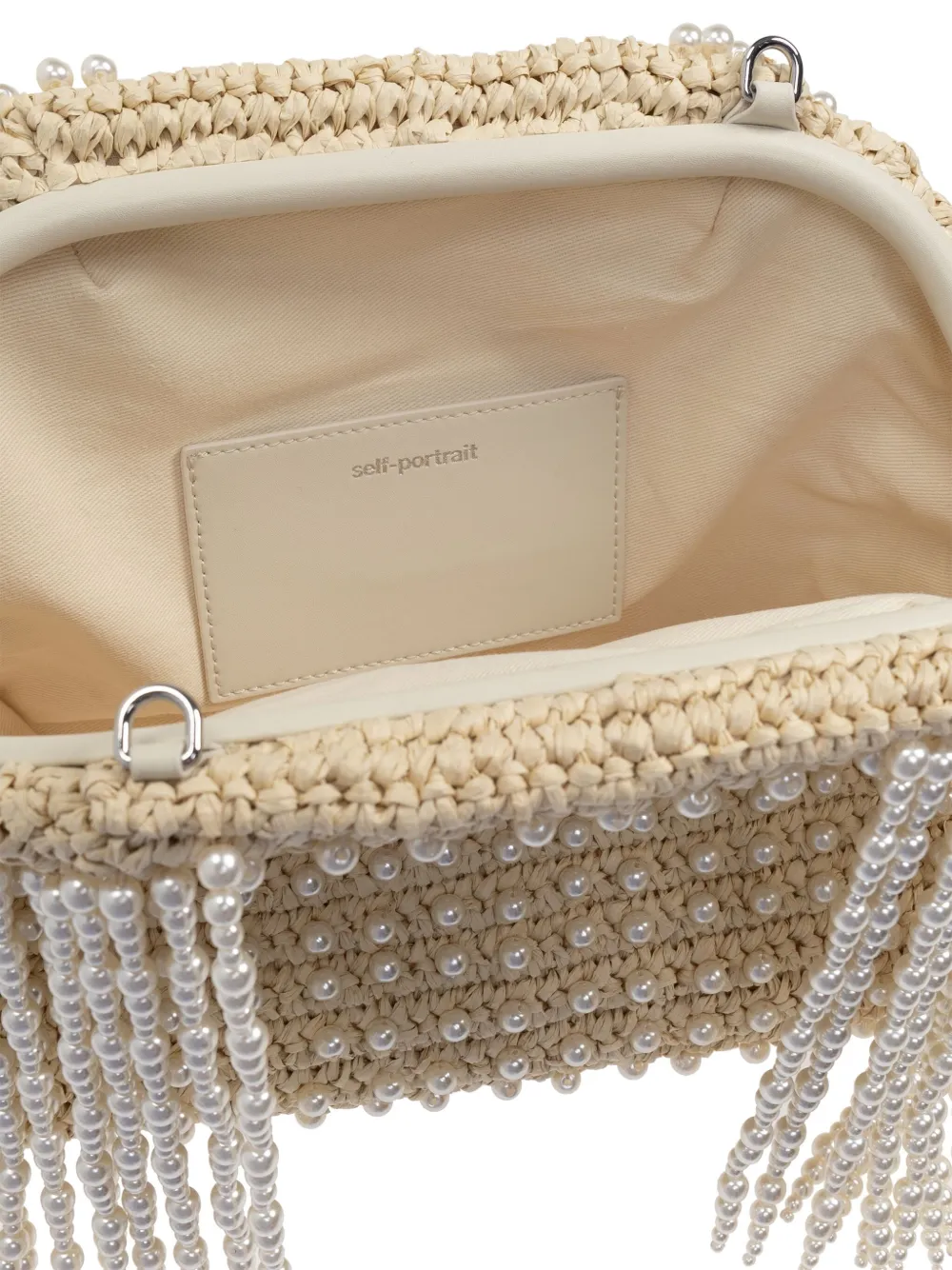 Self-Portrait Shopper verfraaid met parel Beige