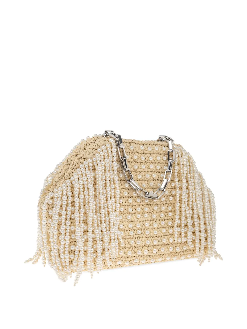 Self-Portrait Shopper verfraaid met parel Beige