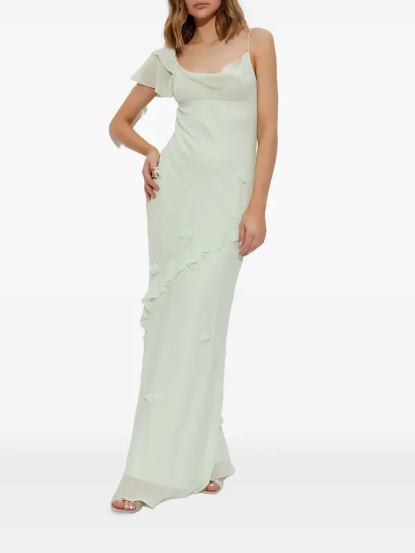 ワンピース SELF PORTRAIT GEORGETTE LONG DRESS WITH FLORAL APPLIQUES Self-Portrait floral-appliqué Georgette Maxi Dress | Green