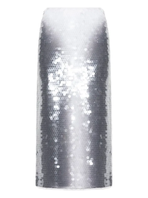 Sportmax Sequinned Pencil Skirt in Silver