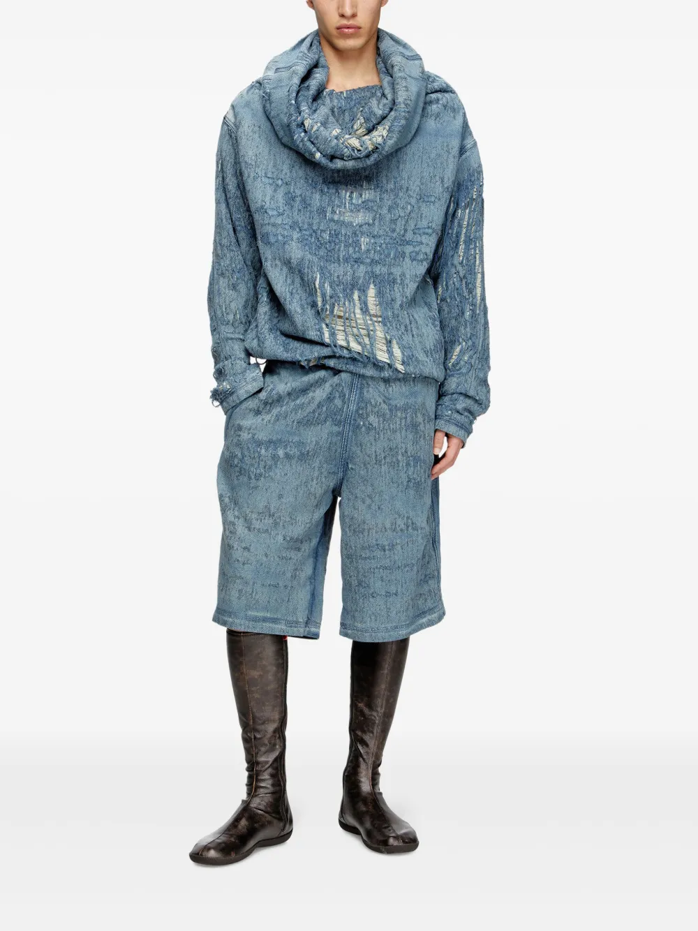 Diesel Gerafelde denim sweater Blauw