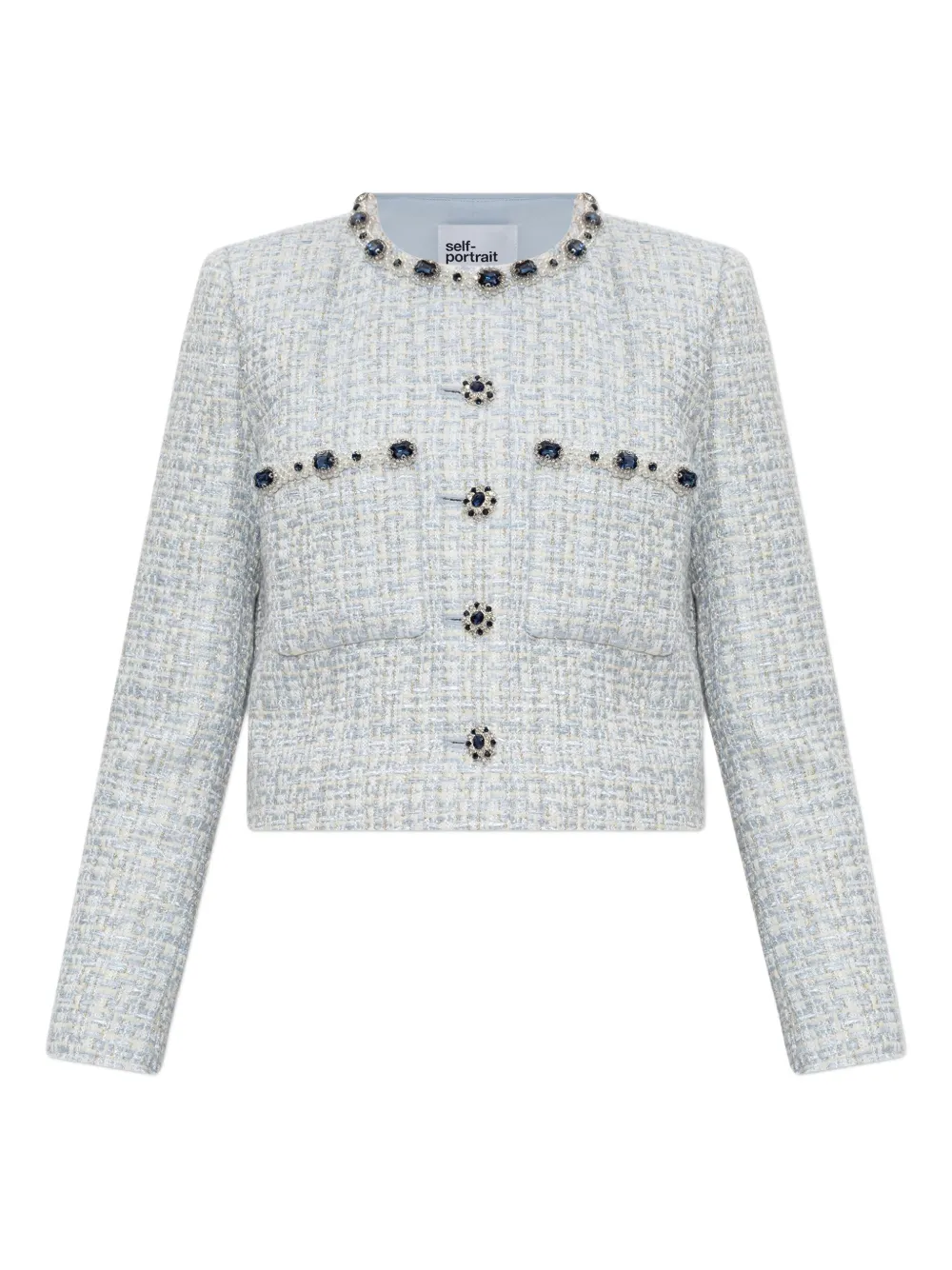 Self-Portrait rhinestone-embellished tweed jacket | Blue | Image 1