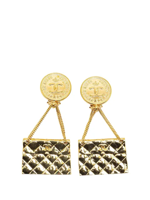 CHANEL Pre-Owned 1993 CC Gold Plated Flap Bag Drop Clip On Earrings costume earrings