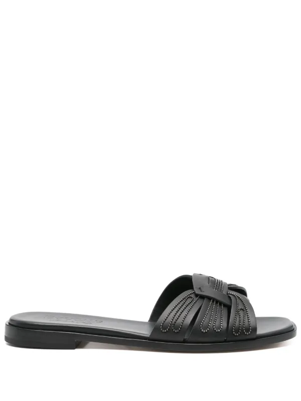 Doucal's Leather Flat Sandals in Black