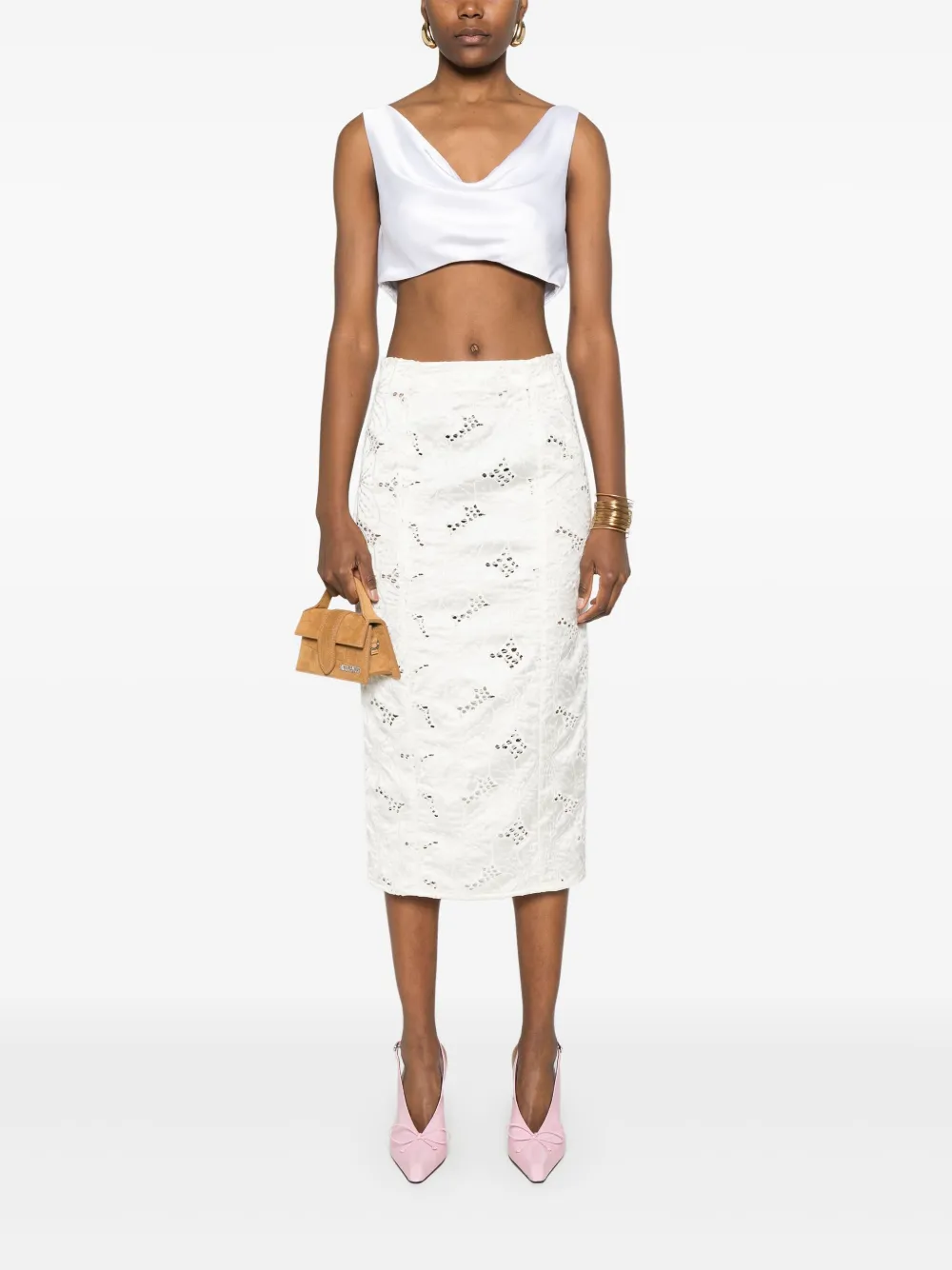 Genny Midi-rok met geborduurde bloemen - Wit