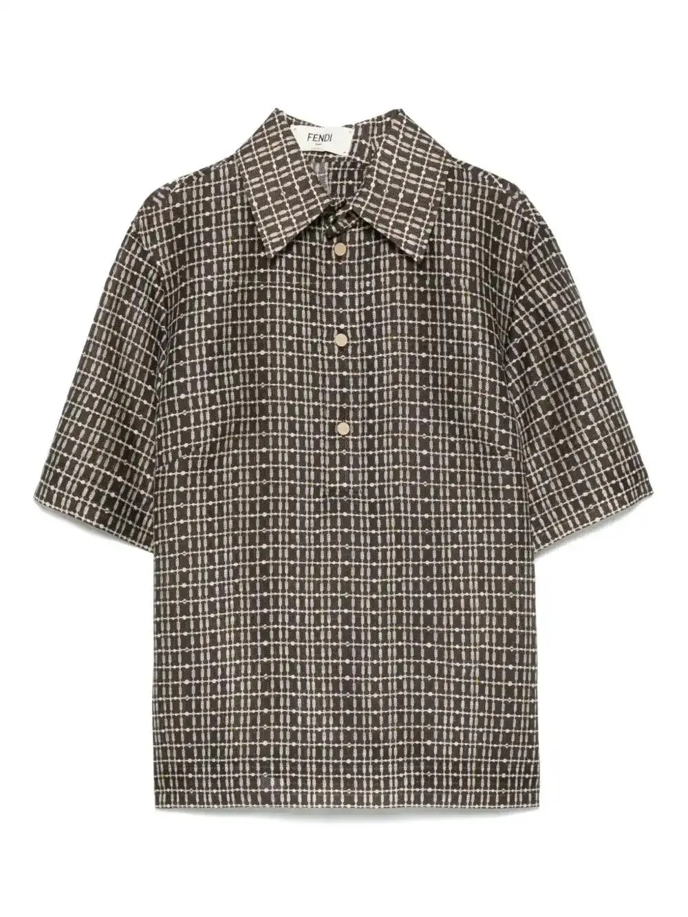 Fendi Grid-pattern Polo Top In Brown