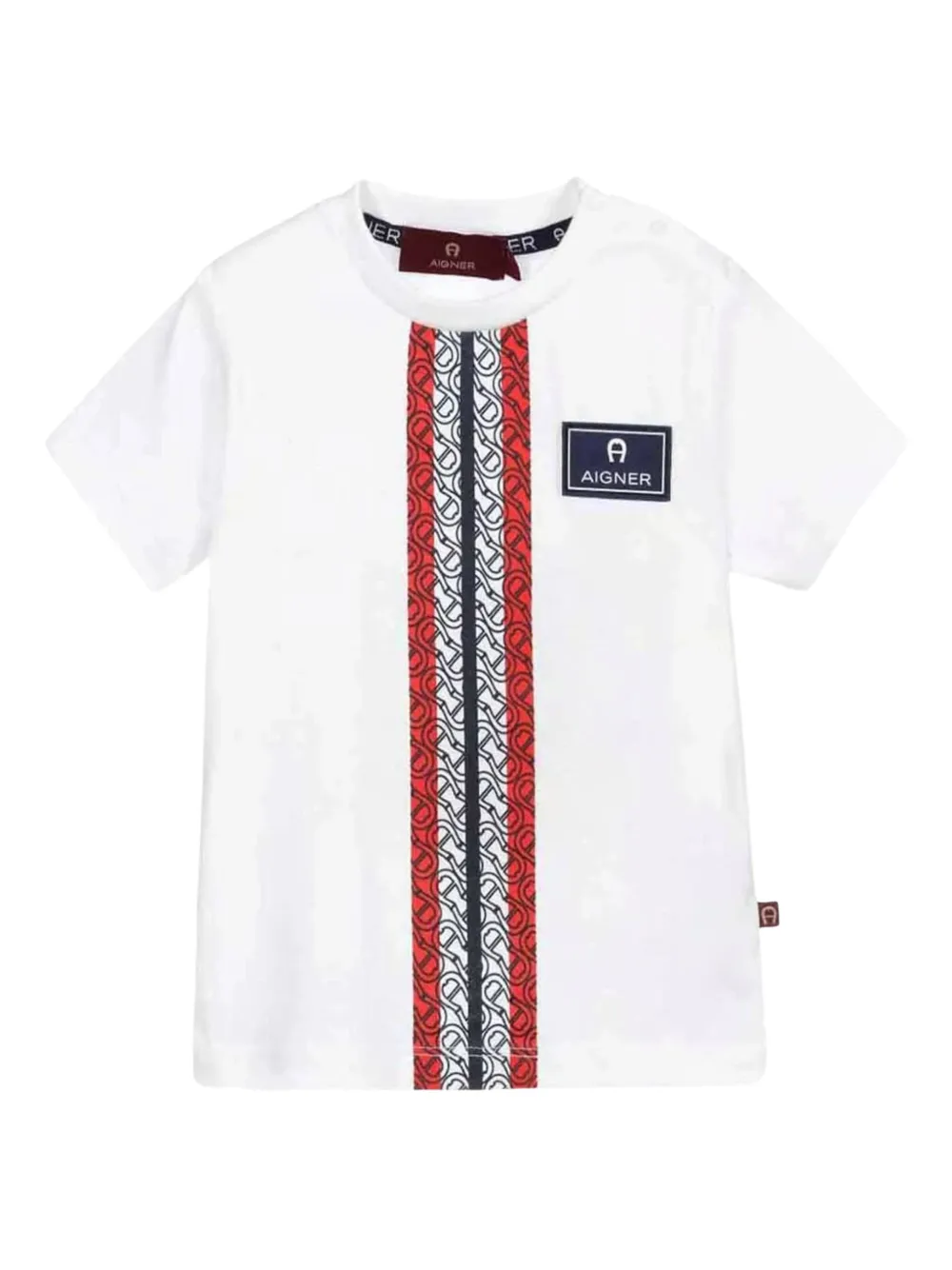 Aigner Kids Gestreept T-shirt met grafisch print Wit