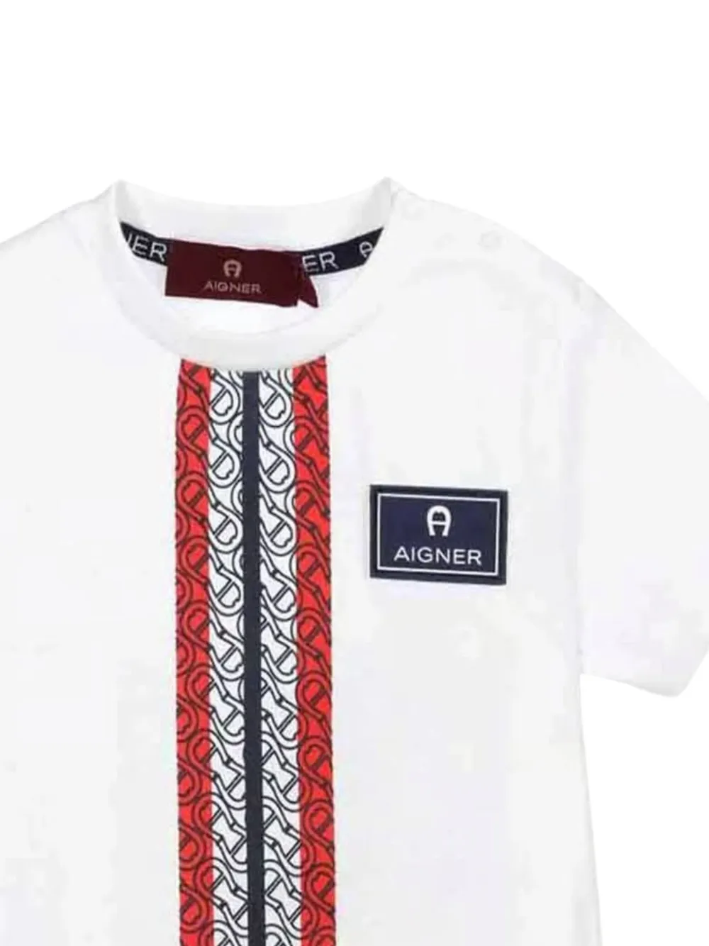 Aigner Kids Gestreept T-shirt met grafisch print Wit