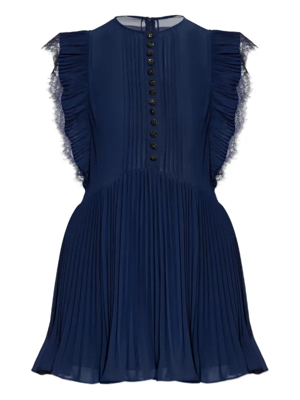 Self-Portrait Pleated Mini Dress Blue FARFETCH BH