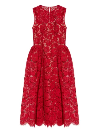 white dress with red lace overlay Red Flower Intricate White Lace V-neck Long Formal Dress