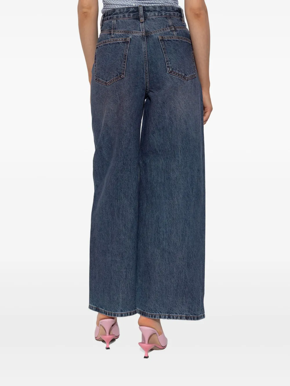 Self-Portrait Jeans met wijde pijpen Blauw