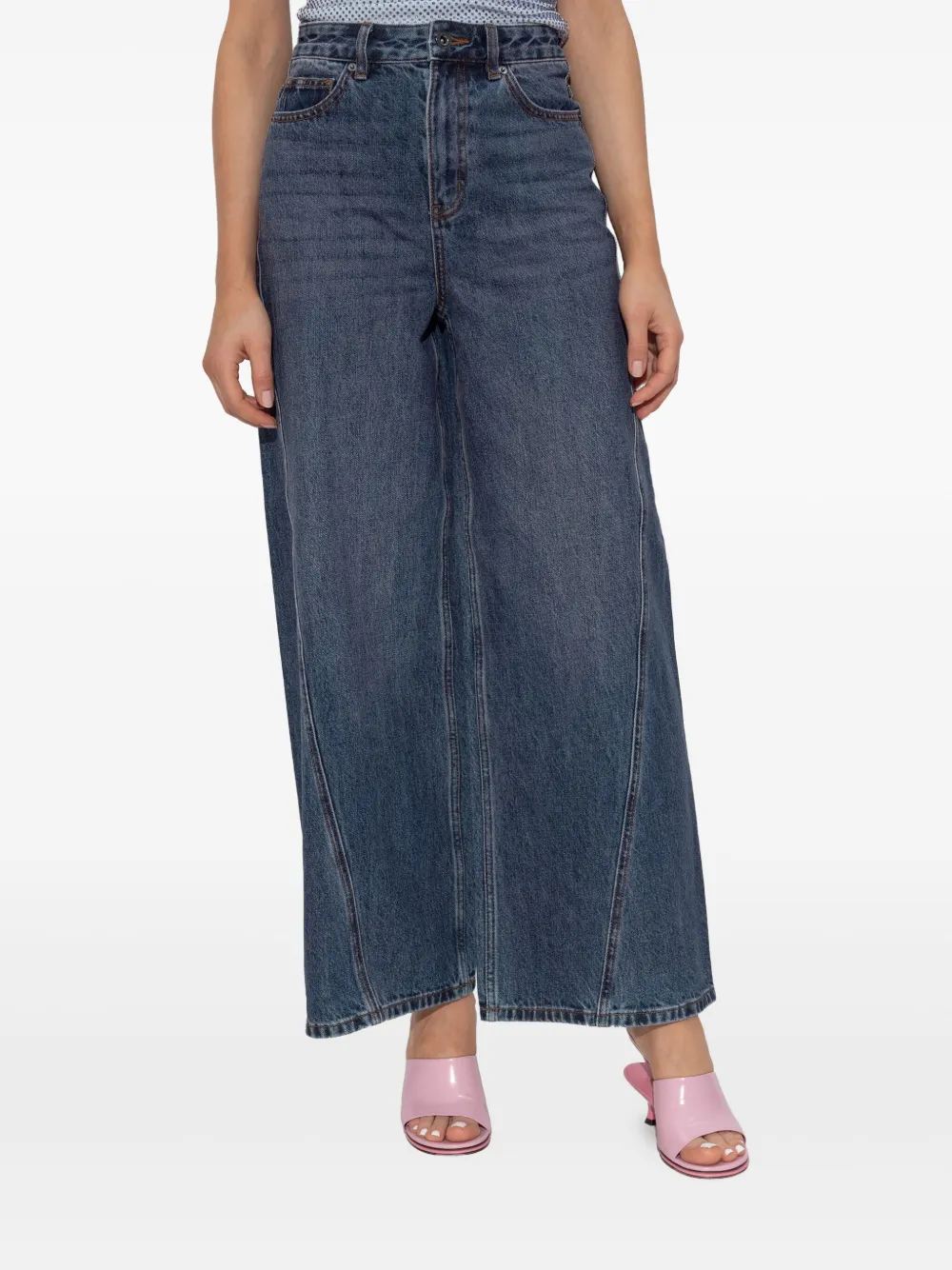 Self-Portrait Jeans met wijde pijpen Blauw