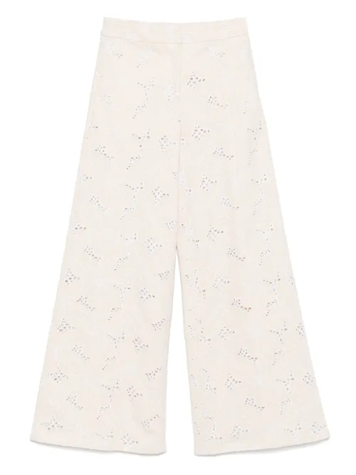 Pantalon palazzo à fleurs brodées - Genny - Modalova