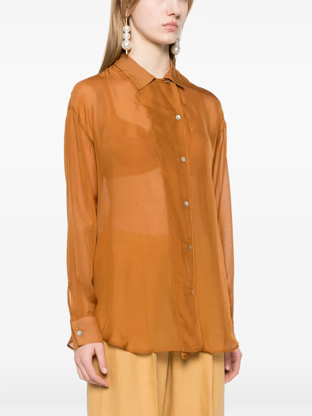 Forte Zijde-chiffon blouse Bruin