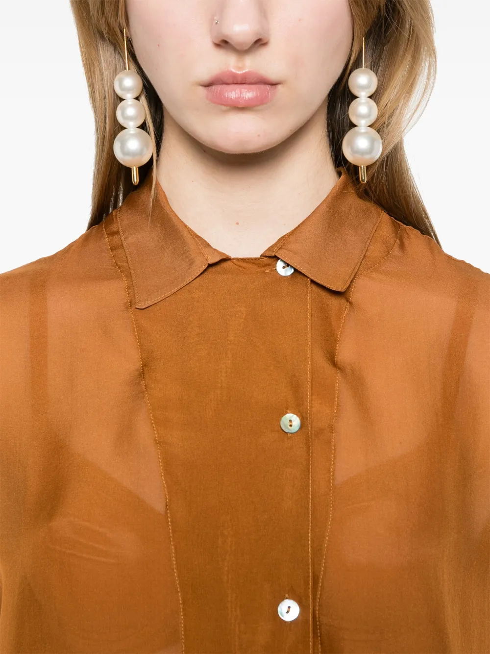 Forte Zijde-chiffon blouse Bruin