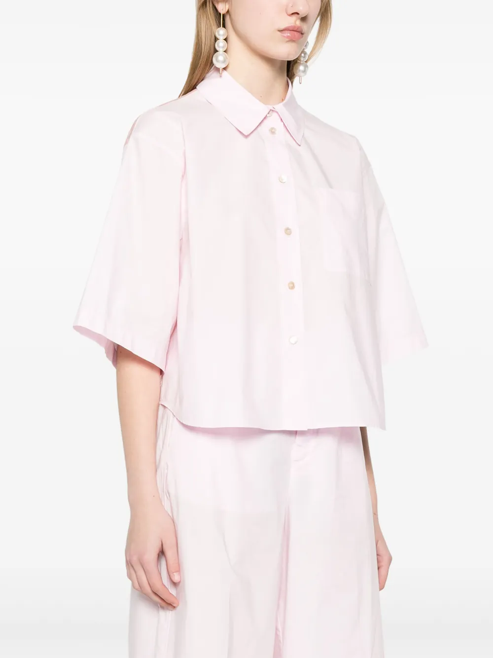 Forte Popeline blouse met halve mouwen Roze