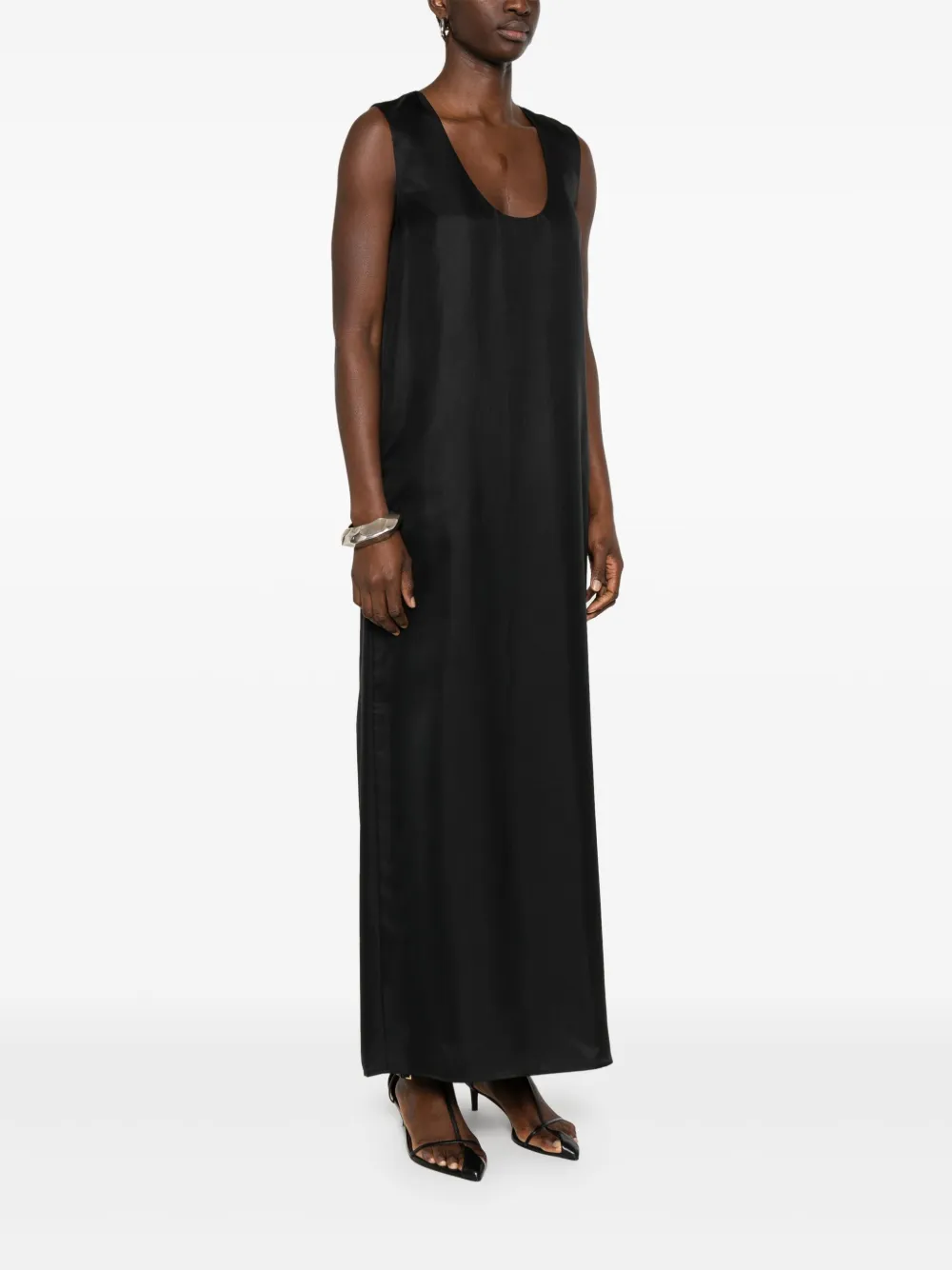 Shop Rohe Scoop-neck Silk Midi Dress In 黑色