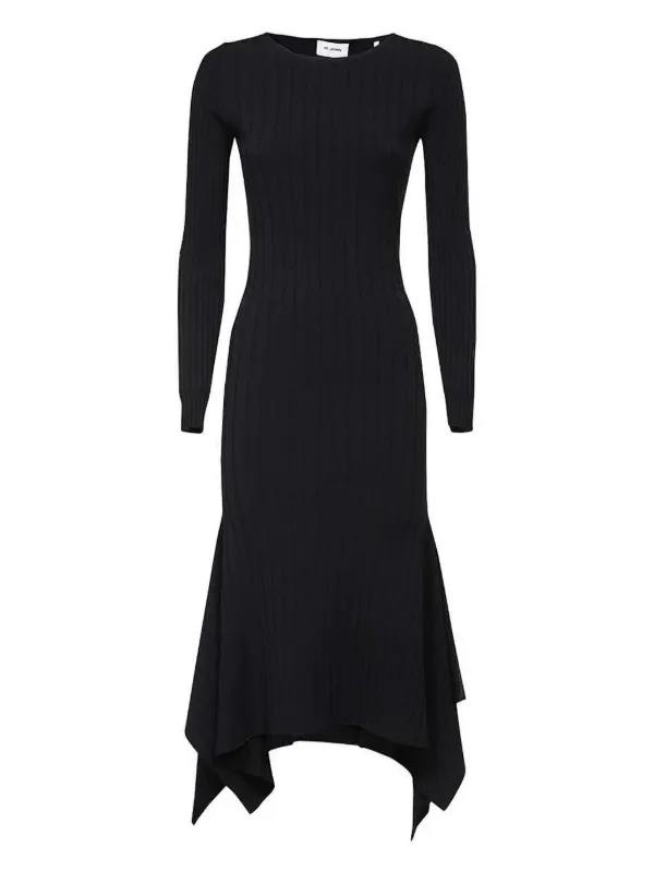 St. John Ribbed long-sleeve Maxi Dress | Black | FARFETCH