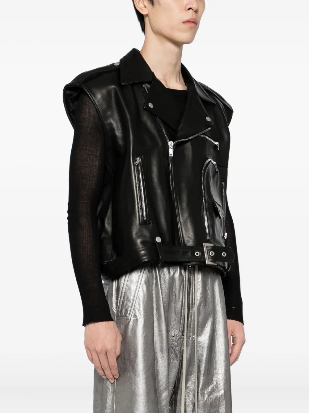 Rick Owens クロップド レザージャケット | ブラック | FARFETCH JP