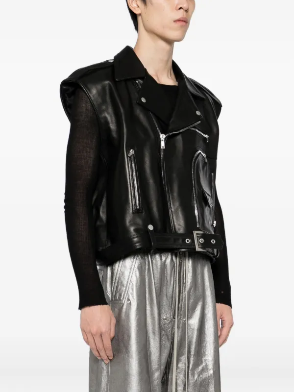 Rick Owens クロップド レザージャケット | ブラック | FARFETCH JP