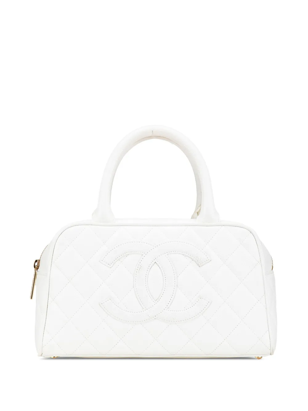 CHANEL Pre-Owned 2003-2004 CC Quilted Caviar Bowling Bag handbag | White | Image 1