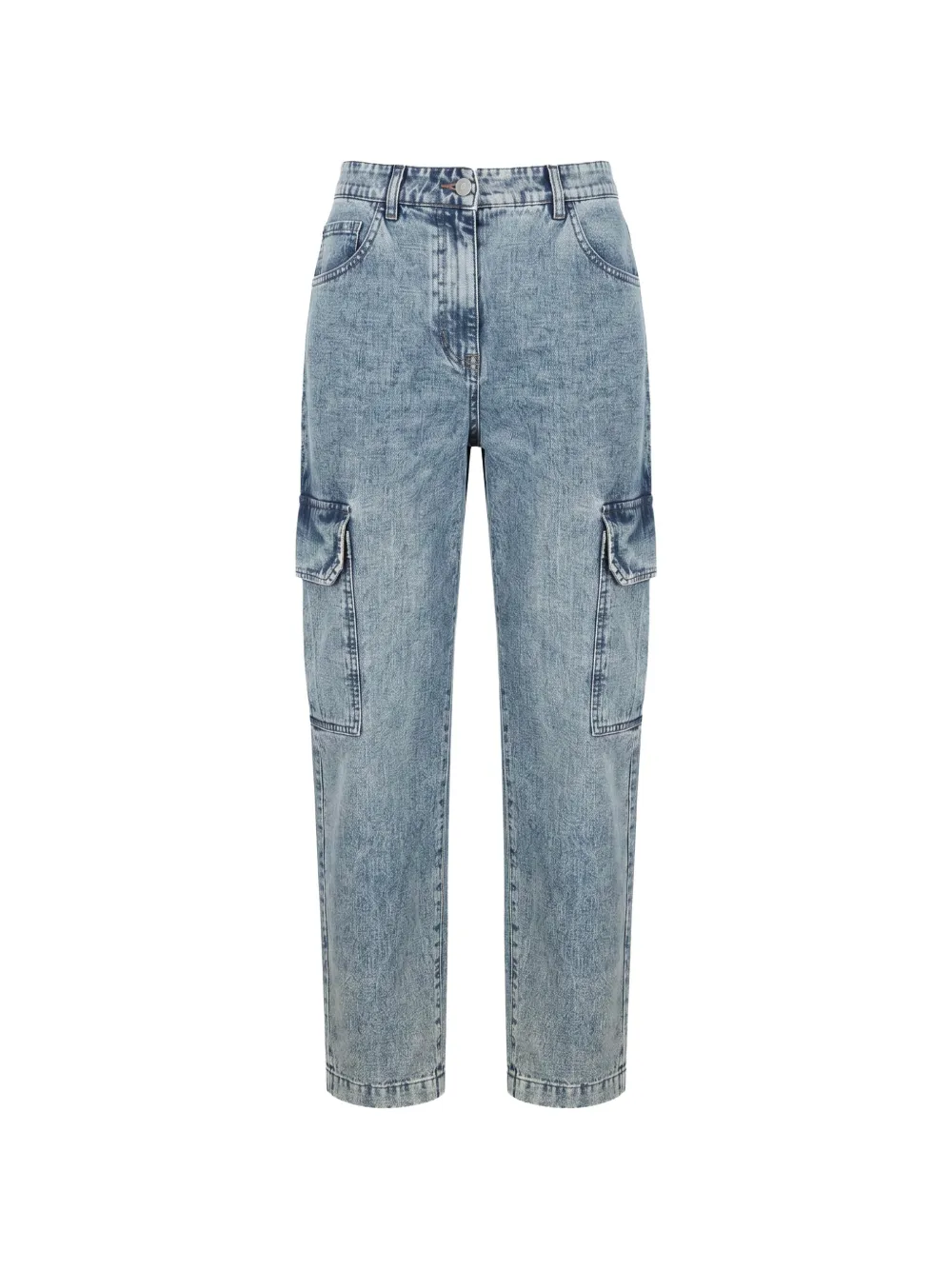 Moorer Lively-101 acid-wash cargo-pockets straight-leg jeans Blauw