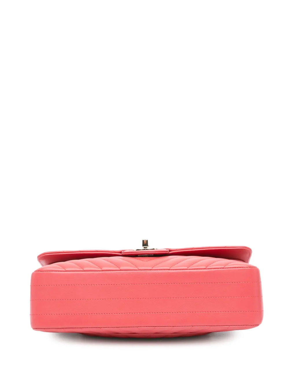 Pre-owned Chanel 2017-2018 Medium Classic Chevron Lambskin Double Flap Shoulder Bag In Pink