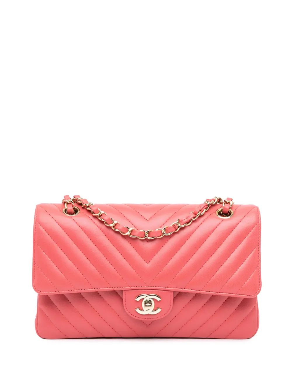 CHANEL Pre-Owned 2017-2018 Medium Classic Chevron Lambskin Double Flap shoulder bag | Pink | Image 1