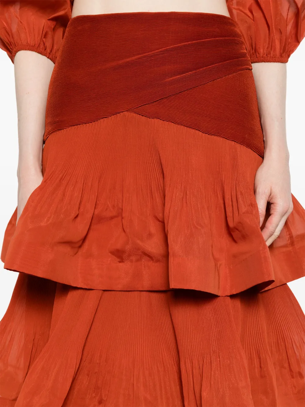 ZIMMERMANN Gelaagde maxi-rok met plooien Rood