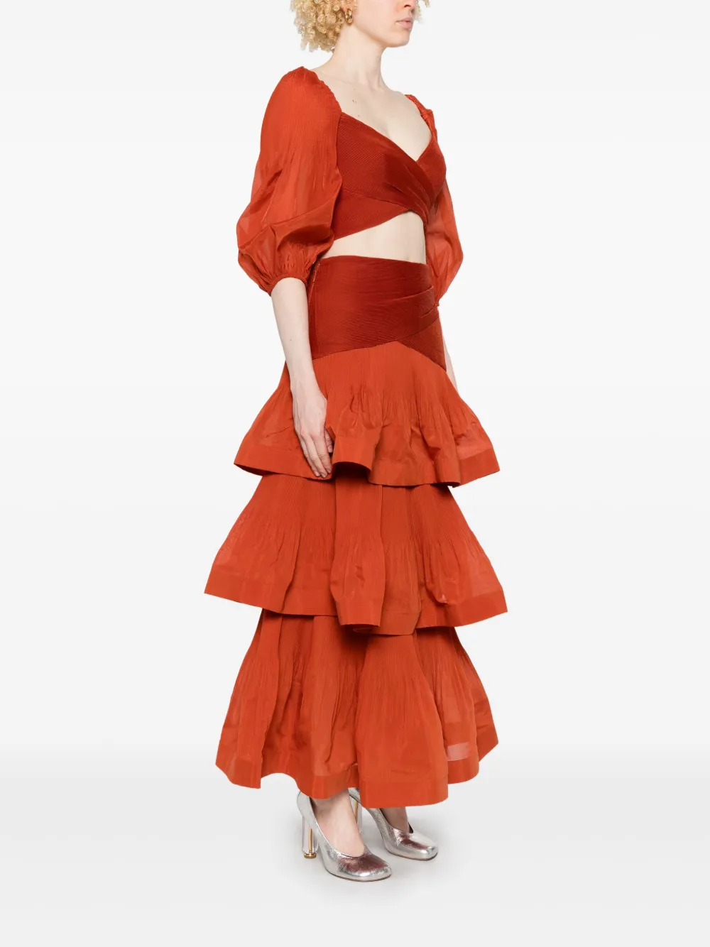 ZIMMERMANN Gelaagde maxi-rok met plooien Rood