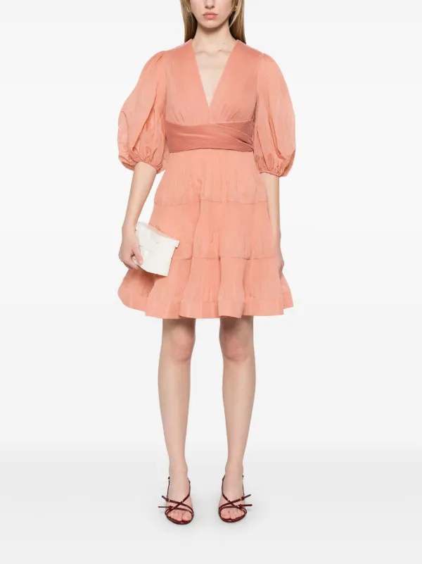 zimmermann pleated mini dress Zimmermann Pleated Sleeved Mini Dress in Cream & Black Polka Dot