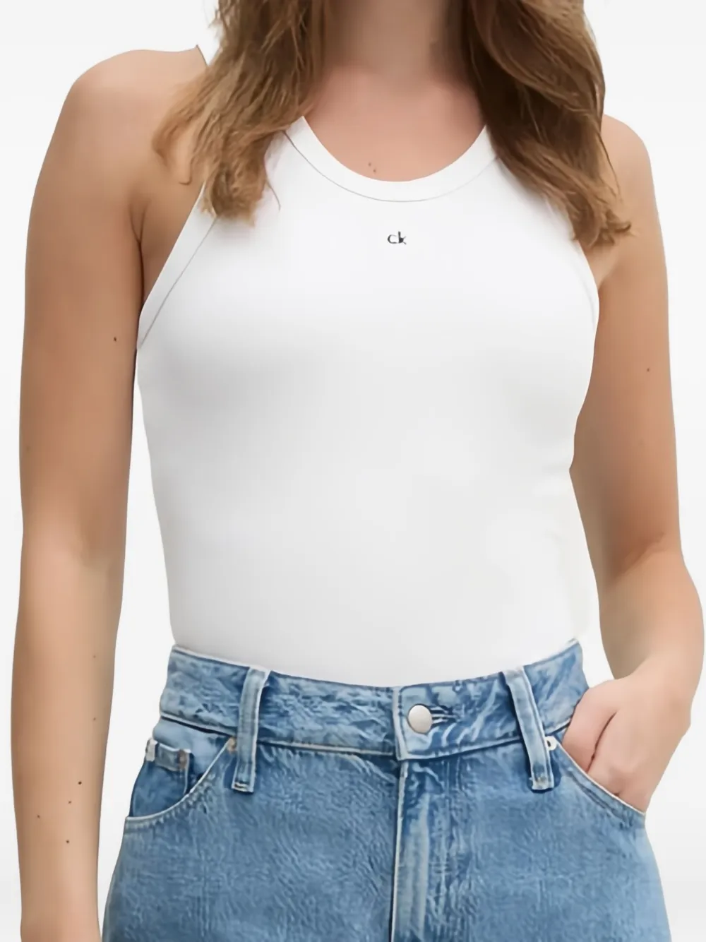 logo-embroidered tank top
