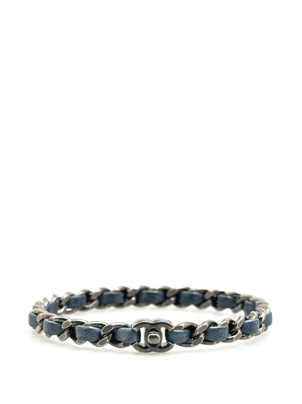 CHANEL Pre-Owned سوار جلد مضفر مطلي بالفضة بتصميم سلسلة وقفل شعار CC ‫2012‬ | فضي | Image 1
