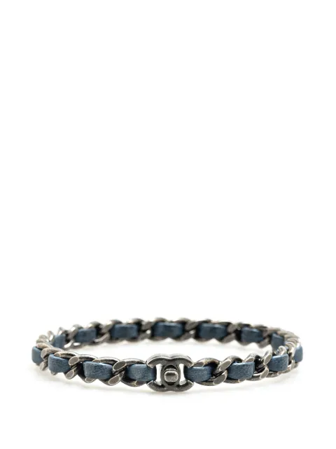 CHANEL Pre-Owned 2012 Silver Plated Leather Woven Chain CC Turnlock Bracelet costume bracelet