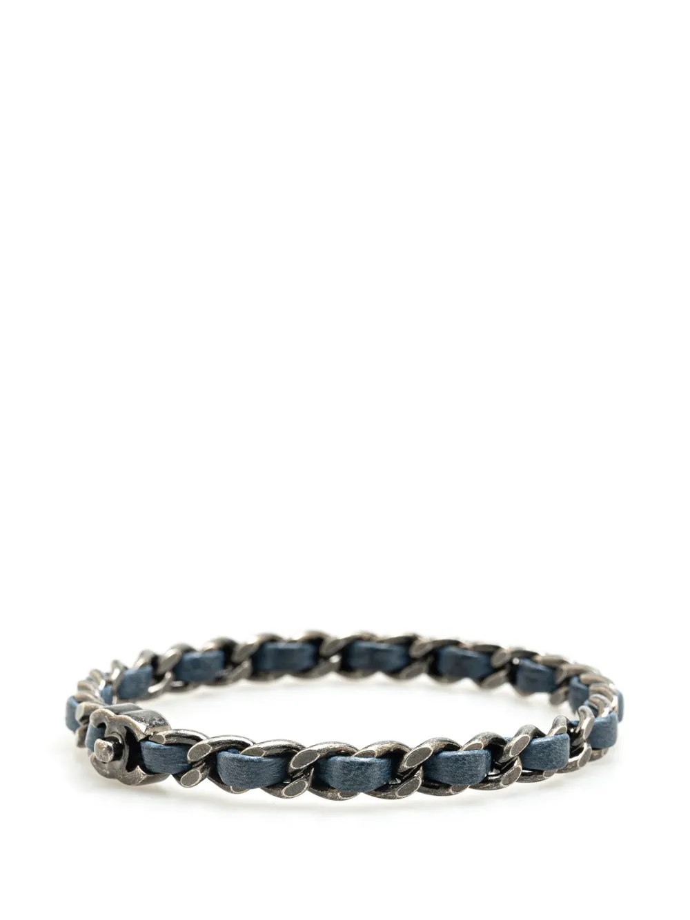 CHANEL Pre-Owned سوار جلد مضفر مطلي بالفضة بتصميم سلسلة وقفل شعار CC ‫2012‬ | Image 2