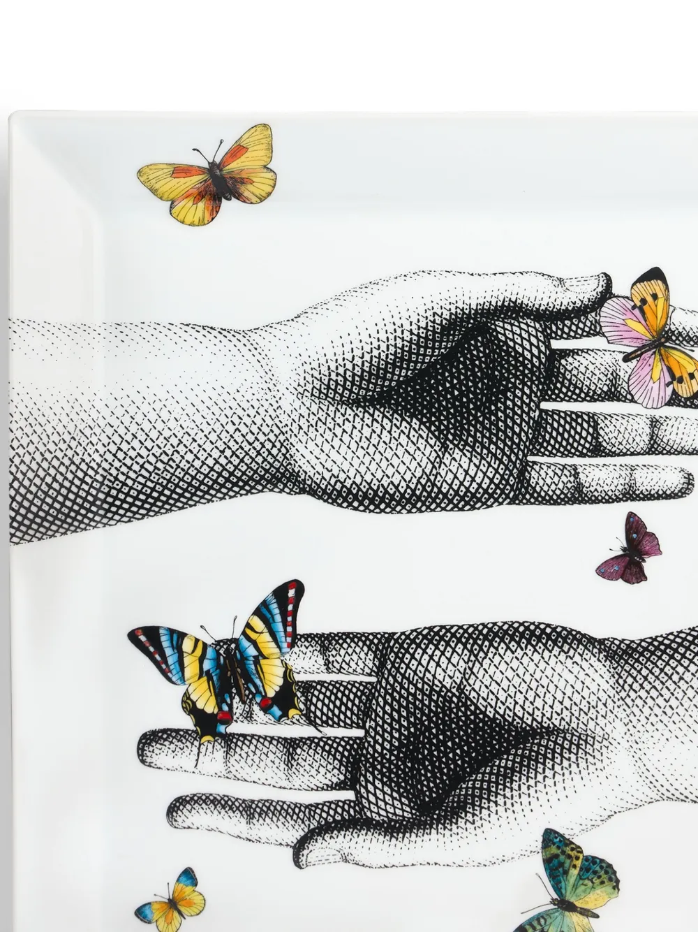 Fornasetti Mani E Farfalle Square Tray (40cm X 40cm) In White
