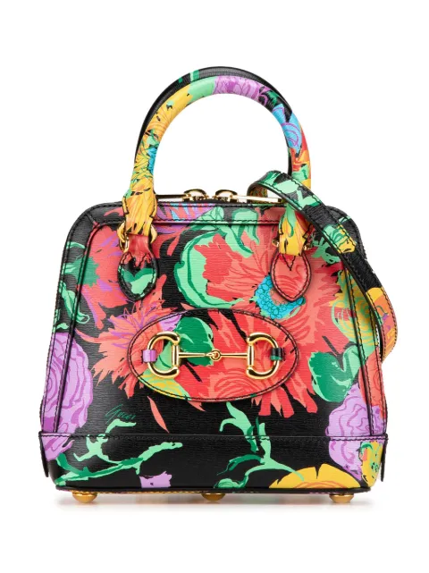 Gucci Pre-Owned 2016-2024 Ken Scoot New Shangai Mini Calfskin Jenny Floral Print Horsebit 1955 Top Handle Bag satchel 4184JL8E7OZ557DM - 0