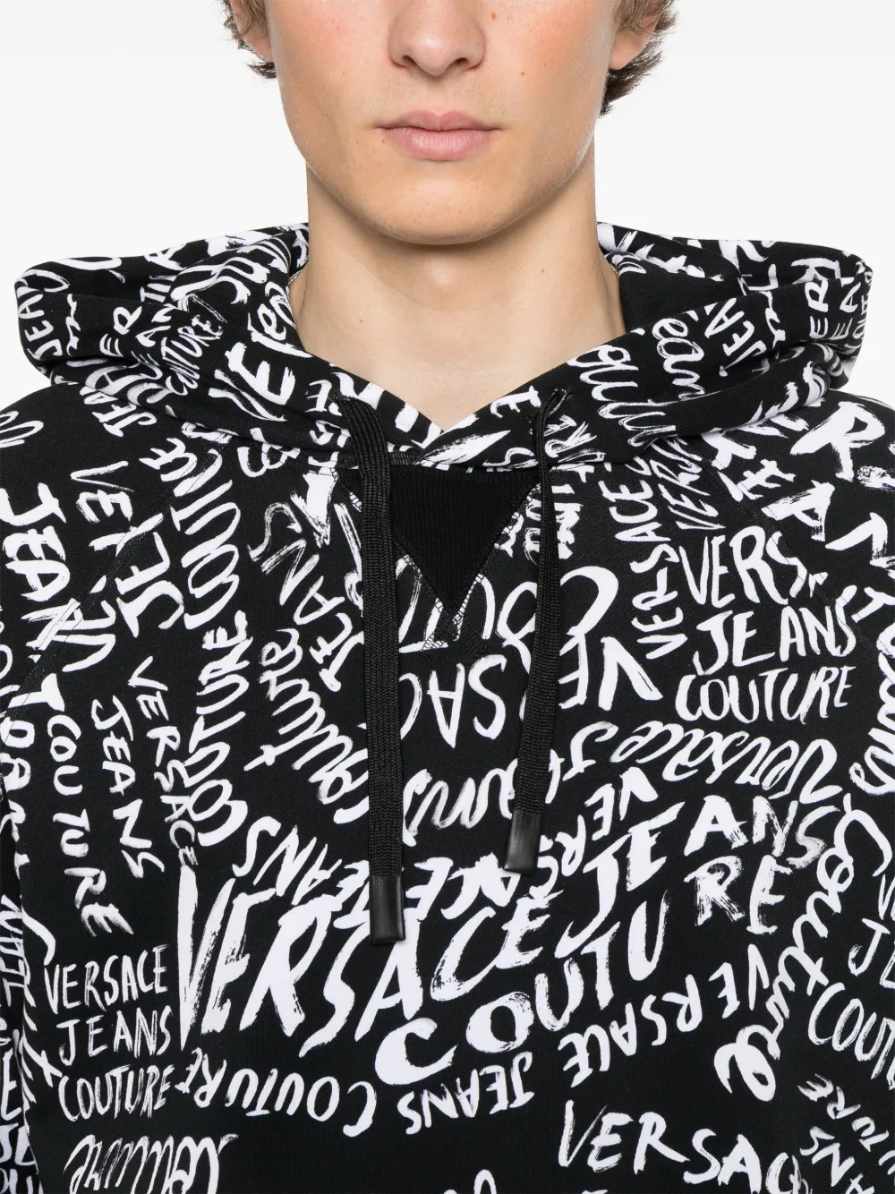 Shop Versace Jeans Couture Logomania-printed Hoodie In Black