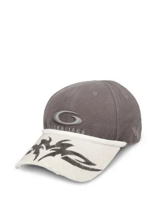 BALENCIAGA  ロゴキャップ　グレー Balenciaga - Logo-Embroidered Distressed Denim Baseball Cap