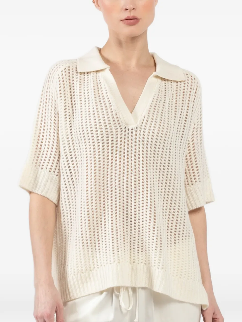 Sablyn V-neck Ribbed-knit T-shirt In Neutral